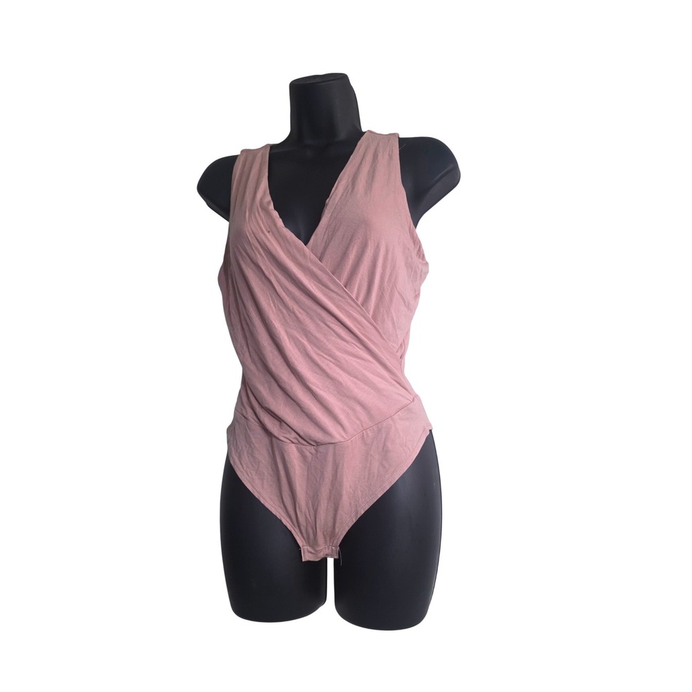 Final Touch Dusty Rose Surplice V-Neck Sleeveless Bodysuit Size Medium C11
